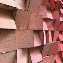 Wood Wall Art - Handmade Sound Diffuser Brown Gold Red Decor - thumbnail 4