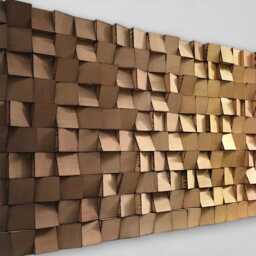 Wood Wall Art - Handmade Sound Diffuser Brown Gold Red Decor - thumbnail 3