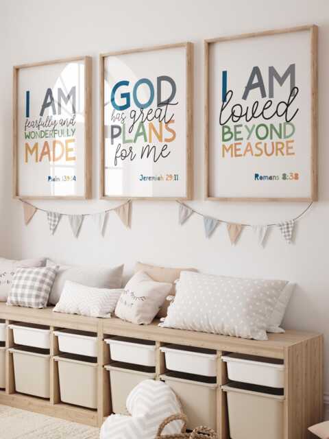 Set Of 3 Bible Verse Prints, Christian Wall Art, Nursery Kids Room, Scripture Boys Bedroom Prints - image 1
