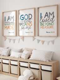 Set Of 3 Bible Verse Prints, Christian Wall Art, Nursery Kids Room, Scripture Boys Bedroom Prints - thumbnail 1