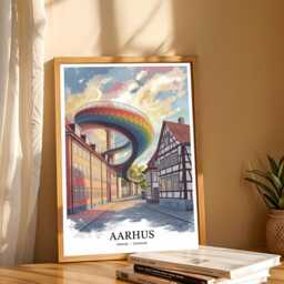 Aarhus Denmark Travel Poster - Aros Art Museum Print Latin Quarter Wall Den Gamle By Danish Decor - thumbnail 2