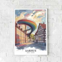 Aarhus Denmark Travel Poster - Aros Art Museum Print Latin Quarter Wall Den Gamle By Danish Decor - thumbnail 3