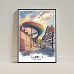Aarhus Denmark Travel Poster - Aros Art Museum Print Latin Quarter Wall Den Gamle By Danish Decor - thumbnail 1