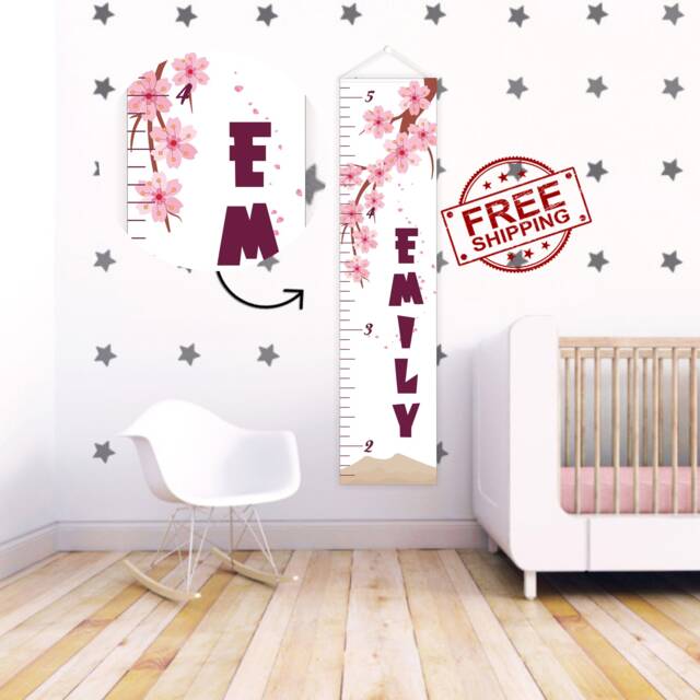 Kids Height Ruler - Growth Chart Ruler Canvas Gift For Baby Girl Room Name Pink Nursery - image 1