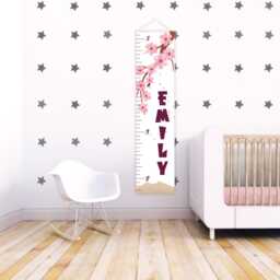 Kids Height Ruler - Growth Chart Ruler Canvas Gift For Baby Girl Room Name Pink Nursery - thumbnail 3