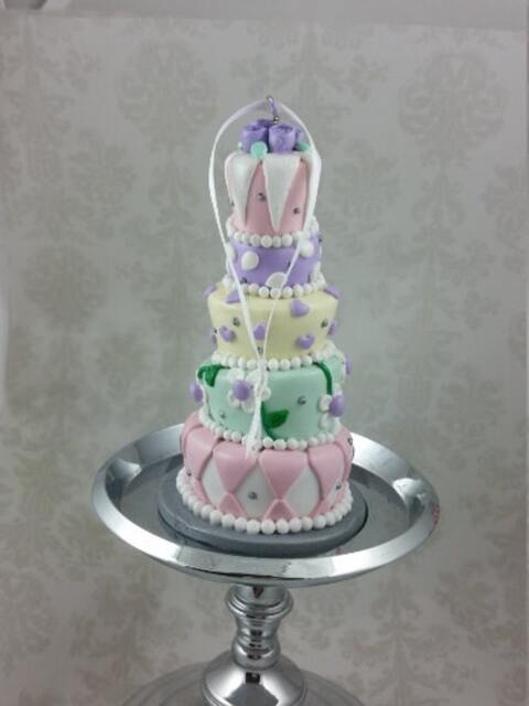 Wedding Cake Mini Replica Custom Ornament - Gift First Anniversary Newlyweds Clay Shop - image 1
