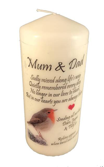 Mum & Dad Personalised Memorial Candle Funeral Remembrance Keepsake Loving Memory