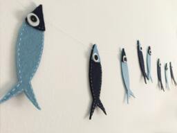 Fish Felt Garland, Nursery Decor, Sardine Wall Hanging, Handmade, Nautical Baby Shower, Party Kids Room, Sea - thumbnail 1