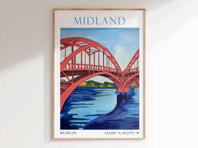 Midland Tridge Poster, Michigan Print, Usa City Art, Art Wall - image 1