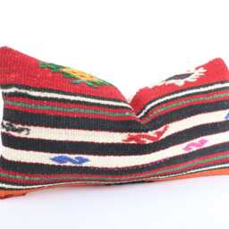 Kilim Lumbar Pillow Cover - 12x24 Turkish Bohemian Cushion - thumbnail 3