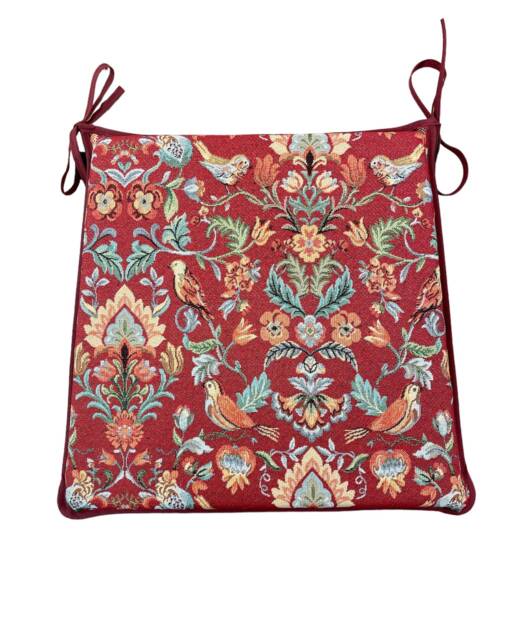 William Red Tapestry - William Morris Design Tapered Tie-On Seat Pad. Garden/Patio/Kitchen/Dining - image 1
