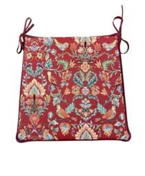 William Red Tapestry - William Morris Design Tapered Tie-On Seat Pad. Garden/Patio/Kitchen/Dining - thumbnail 1