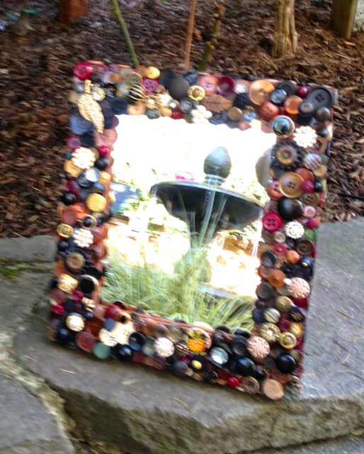 Earthtoned Button Mirror 11x13 in Browns & Blacks ~ Retro Decor Rustic Art Unique Gift For Couple Her Shower - image 1