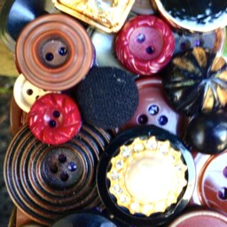 Earthtoned Button Mirror 11x13 in Browns & Blacks ~ Retro Decor Rustic Art Unique Gift For Couple Her Shower - thumbnail 3