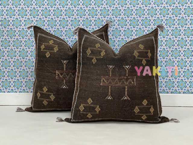 Yakiti-Square Moroccan Pillows 20x20, Aka Cactus Silk Pillow, Decorative Pillows, Sabra Pillows, Decor Designer Cactus Silk - image 1