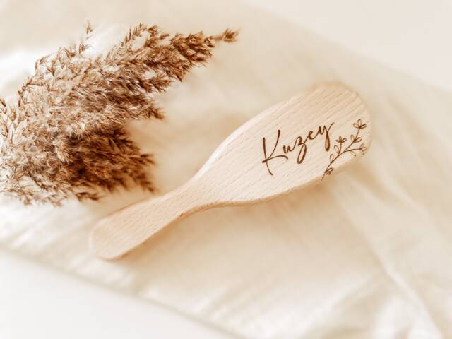 Baby Hairbrush - 100% Goat Hair Personalized Shower Christening Birth Gift Floral