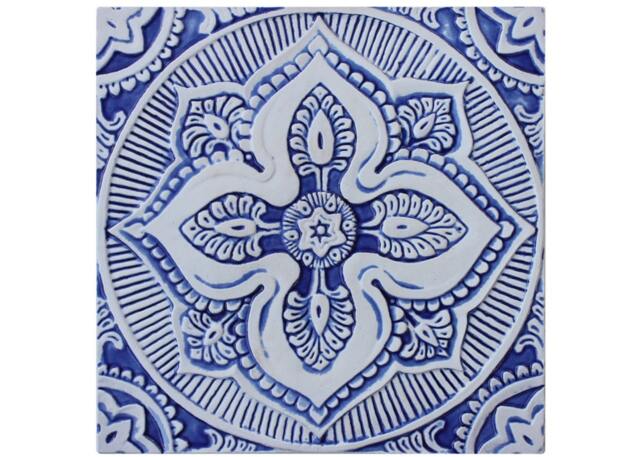 Handmade Tile For Wall Hanging Decor With Mandala Design Made From Ceramic, Outdoor Art, Bathroom Tile, #5 30cm Blue - image 1