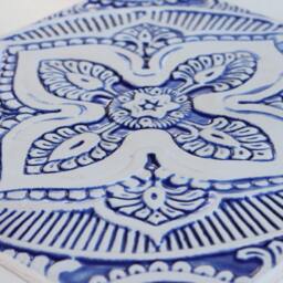 Handmade Tile For Wall Hanging Decor With Mandala Design Made From Ceramic, Outdoor Art, Bathroom Tile, #5 30cm Blue - thumbnail 2
