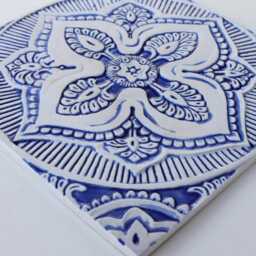 Handmade Tile For Wall Hanging Decor With Mandala Design Made From Ceramic, Outdoor Art, Bathroom Tile, #5 30cm Blue - thumbnail 3
