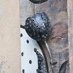 Wall Sculpture. Metal Flower, Unusual Lace Tulip On Wood Base, Polka Decore, 5Th 6Th Anniversary, By The Steel Style Things - thumbnail 3