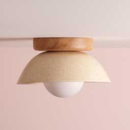 Speckled Cream Gloss Small Dawn Ceiling Light in Ceramic & Oak - thumbnail 4