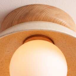 Speckled Cream Gloss Small Dawn Ceiling Light in Ceramic & Oak - thumbnail 3