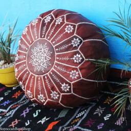 Handcrafted Moroccan Leather Pouf Ottoman Tan Floor Pillow Footstool - thumbnail 3