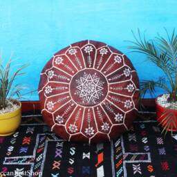 Handcrafted Moroccan Leather Pouf Ottoman Tan Floor Pillow Footstool - thumbnail 4