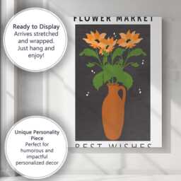 Orange Floral Bouquet in Rustic Vase Folk Art Illustration Canvas Wall Print Decor Picture Ready To Hang - thumbnail 3