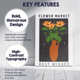 Orange Floral Bouquet in Rustic Vase Folk Art Illustration Canvas Wall Print Decor Picture Ready To Hang - thumbnail 2