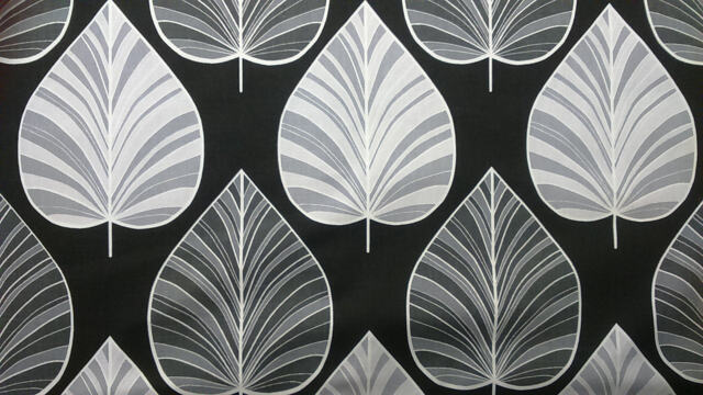 Curtain Panel Black White Grey Large Leaves Botanical Modern Decor Cafe Curtain Kitchen Valance , Runner Napkins Available, Great Gift - image 1