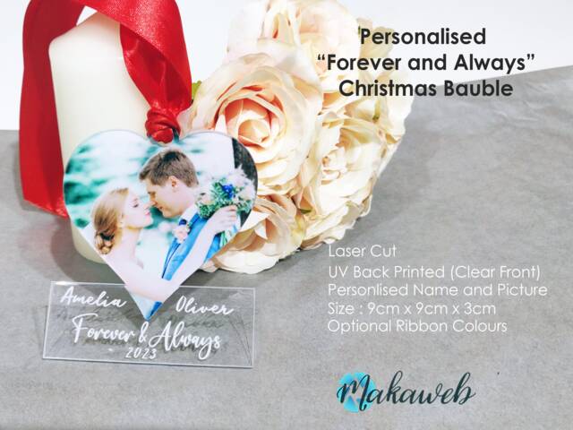 Personalised Couples Heart Bauble - Forever & Always Ornament Photo Keepsake Gift Anniversary Decoration First Christmas Together - image 1