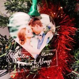 Personalised Couples Heart Bauble - Forever & Always Ornament Photo Keepsake Gift Anniversary Decoration First Christmas Together - thumbnail 3