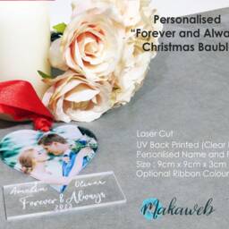 Personalised Couples Heart Bauble - Forever & Always Ornament Photo Keepsake Gift Anniversary Decoration First Christmas Together - thumbnail 2