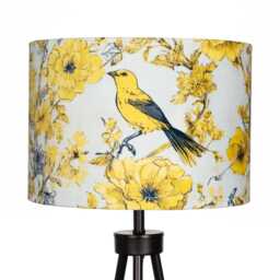 Lampshade Yellow Bird Flowers Grey Velvet - Floral Decor Drum Lamp Shade 25cm 30cm 35cm 40cm 45cm Table Lamp Shade, Ceiling Pendant - thumbnail 2