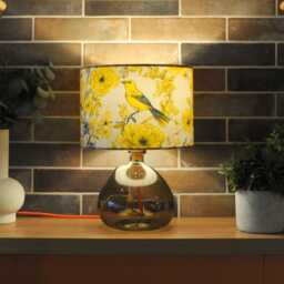 Lampshade Yellow Bird Flowers Grey Velvet - Floral Decor Drum Lamp Shade 25cm 30cm 35cm 40cm 45cm Table Lamp Shade, Ceiling Pendant