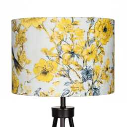 Lampshade Yellow Bird Flowers Grey Velvet - Floral Decor Drum Lamp Shade 25cm 30cm 35cm 40cm 45cm Table Lamp Shade, Ceiling Pendant - thumbnail 3