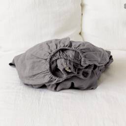 Charcoal Grey Linen Fitted Sheet - Softened Dusty Light Full-Twin/Double/Queen/King Size - thumbnail 3