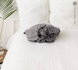 Charcoal Grey Linen Fitted Sheet - Softened Dusty Light Full-Twin/Double/Queen/King Size - thumbnail 1