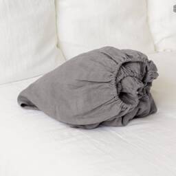 Charcoal Grey Linen Fitted Sheet - Softened Dusty Light Full-Twin/Double/Queen/King Size - thumbnail 2