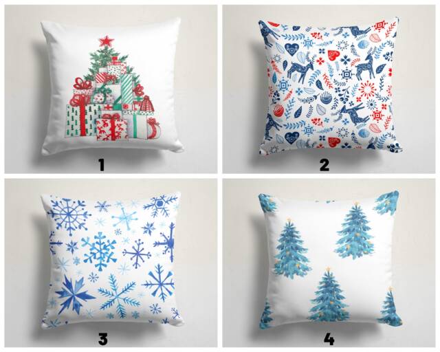 Christmas Gift Cushion Cover/Festival Pillow Covers/Noel Snowflake Blue White Decorative Case/Pine Tree Cover - image 1