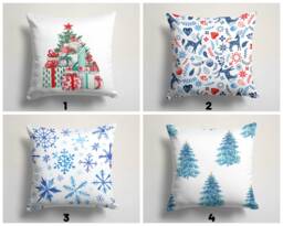 Christmas Gift Cushion Cover/Festival Pillow Covers/Noel Snowflake Blue White Decorative Case/Pine Tree Cover