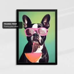 Vibrant Boston Terrier Drink With Glasses Painting Framed Poster Print & Canvas Wall Decor Art Bedroom Home Interior Dog Lover Gift - thumbnail 2