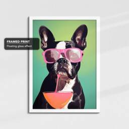 Vibrant Boston Terrier Drink With Glasses Painting Framed Poster Print & Canvas Wall Decor Art Bedroom Home Interior Dog Lover Gift - thumbnail 3