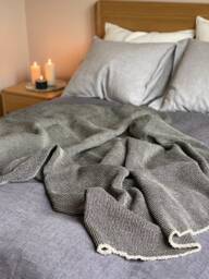 Waffle Linen Blanket Washed Bedspread With Fringes