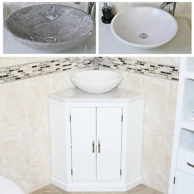 White Bathroom Vanity Unit Free Standing Corner Cabinet Marble Basin 501Bpwmsbc - image 1
