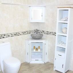 White Bathroom Vanity Unit Free Standing Corner Cabinet Marble Basin 501Bpwmsbc - thumbnail 3