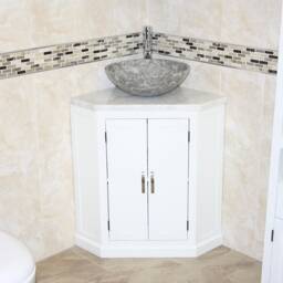 White Bathroom Vanity Unit Free Standing Corner Cabinet Marble Basin 501Bpwmsbc - thumbnail 2