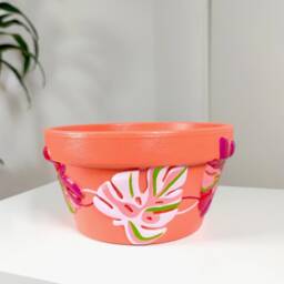 Plant Bowl, Terracotta Flower Pot, Succulent Planter, Hand Painted Home Decor, Coral Color - thumbnail 3