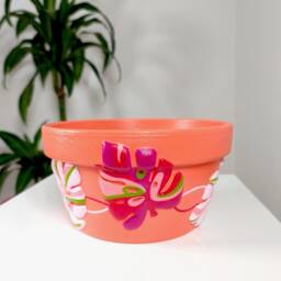 Plant Bowl, Terracotta Flower Pot, Succulent Planter, Hand Painted Home Decor, Coral Color - thumbnail 2